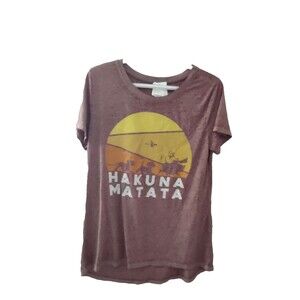 Disney Womens M Hakuna Matata Lion King Short Sleeve Tee Shirt Maroon Burnout